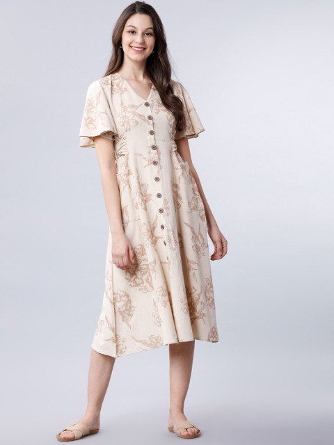 Tokyo Talkies Women Beige Printed A-Line Dress