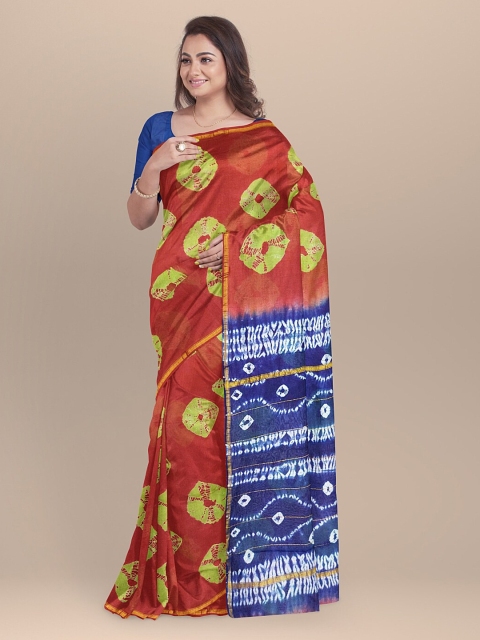 

BharatSthali BharatSthali Blue & Green Silk Cotton Printed Chanderi Sustainable Saree, Red