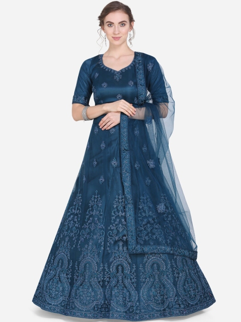 

Mitera Blue Semi-Stitched Lehenga & Unstitched Blouse with Dupatta
