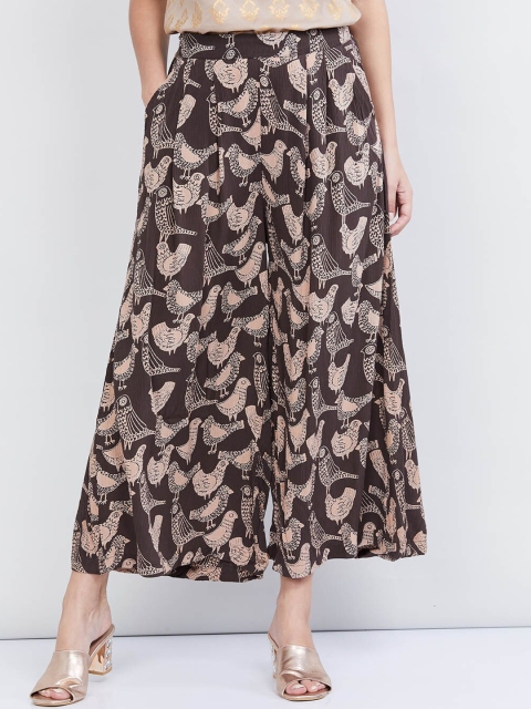 

max Women Brown Printed Wide Leg Palazzos