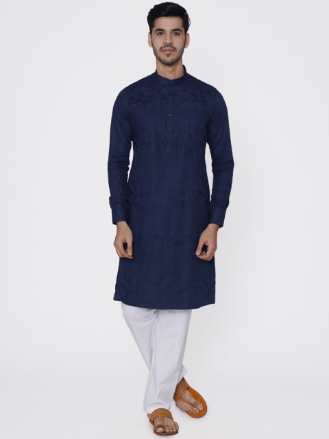 

Manyavar Men Navy Blue Woven Design A-Line Kurta