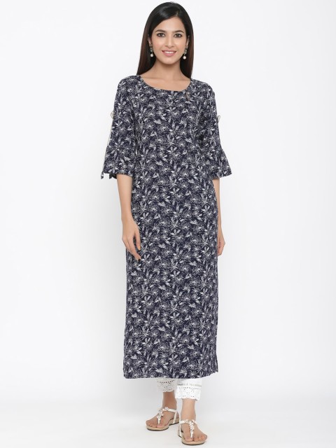 

Juniper Women Navy Blue & Off-White Printed Straight Kurta