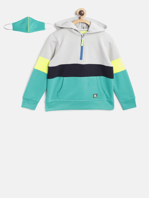 

Cherry Crumble Boys Green & Grey Colourblocked Hooded Sweatshirt with Mask