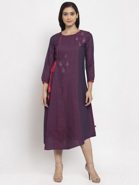 

RAISIN Women Purple Embroidered A-Line Dress
