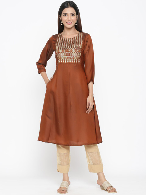 

Juniper Women Brown Woven Design Anarkali Kurta