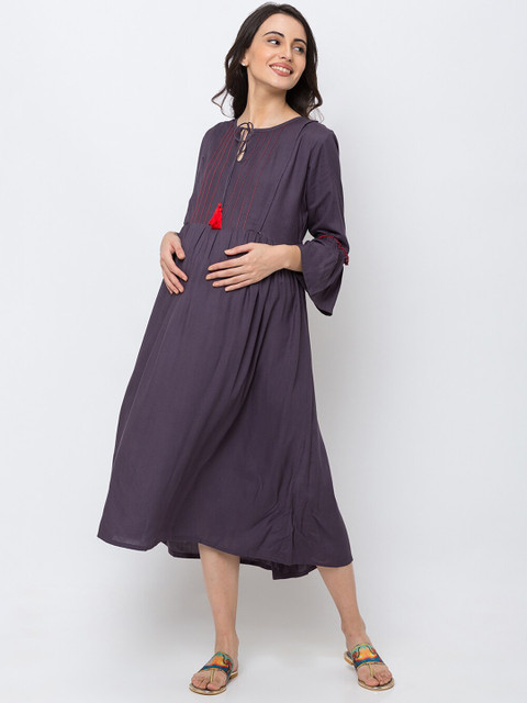 

MomToBe Women Grey Solid A-Line Maternity Dress