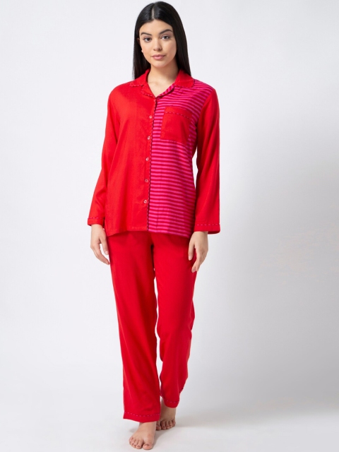 

ADORENITE Women Red Striped Night suit