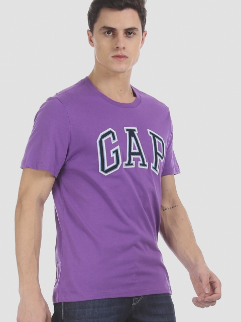 

GAP Men Purple & Blue Logo Crewneck T-Shirt