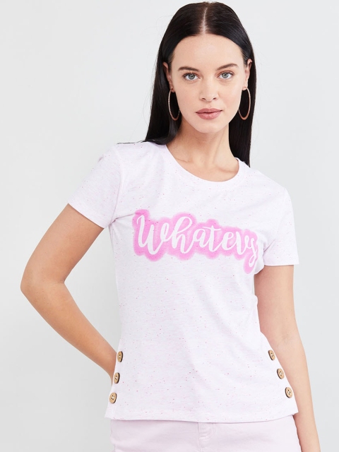 

max Women Off-White Printed Round Neck T-shirt