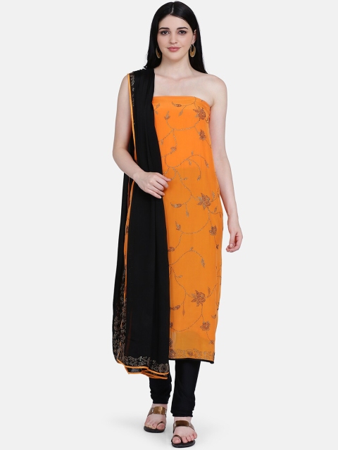 

BOMBAY SELECTIONS Orange & Black Poly Crepe Unstitched Dress Material