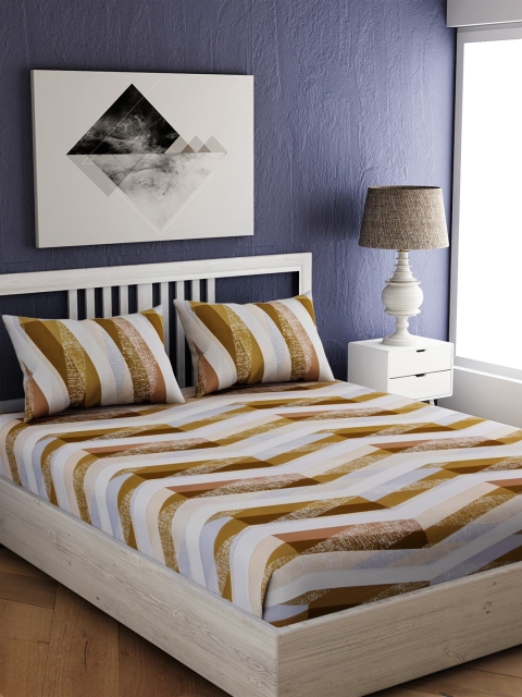 

EverHOME Beige & Blue Geometric 210 TC Cotton 1 King Bedsheet with 2 Pillow Covers