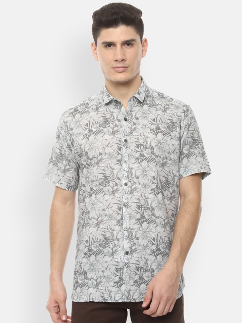 

V Dot Men White & Grey Slim Fit Printed Casual Shirt