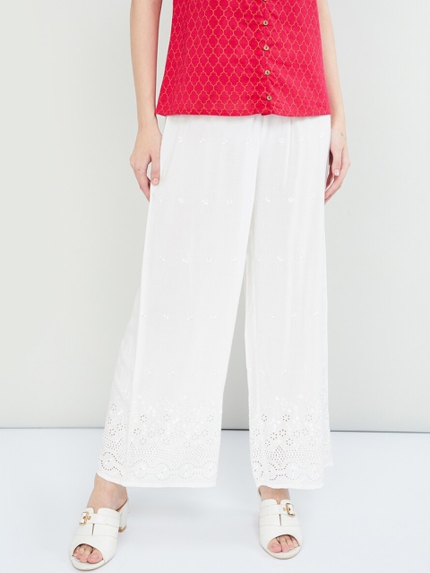 

max Women White Hem Design Wide Leg Palazzos