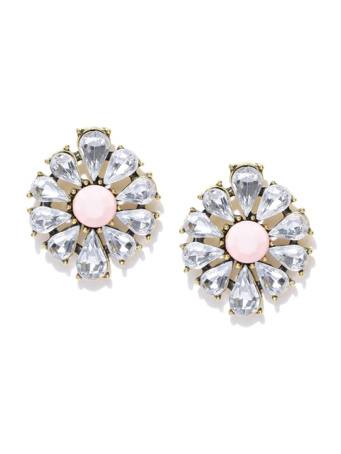 

ChicMela Peach-Coloured & White Gold Plated Handcrafted Floral Studs