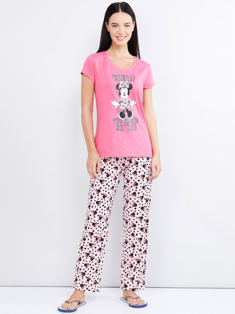 

max Women Pink & Black Printed Night suit