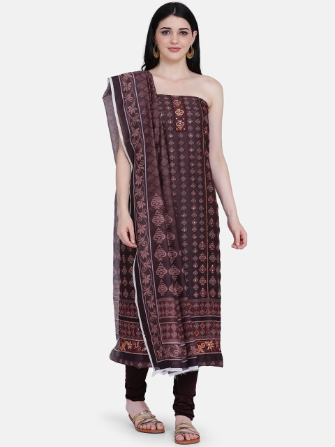 

BOMBAY SELECTIONS Brown & Off-White Cotton Blend Unstitched Dress Material
