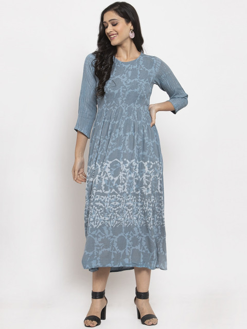 

RAISIN Women Blue Printed Ethnic A-Line Dress
