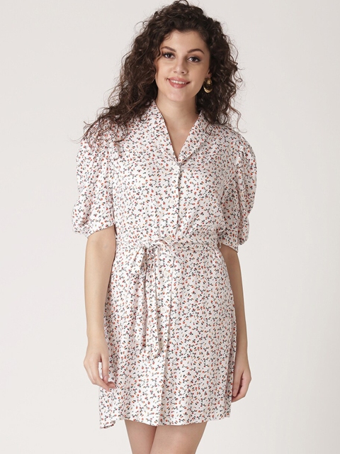 

DIVA WALK EXCLUSIVE Women White & Red Floral Printed Shirt Dress