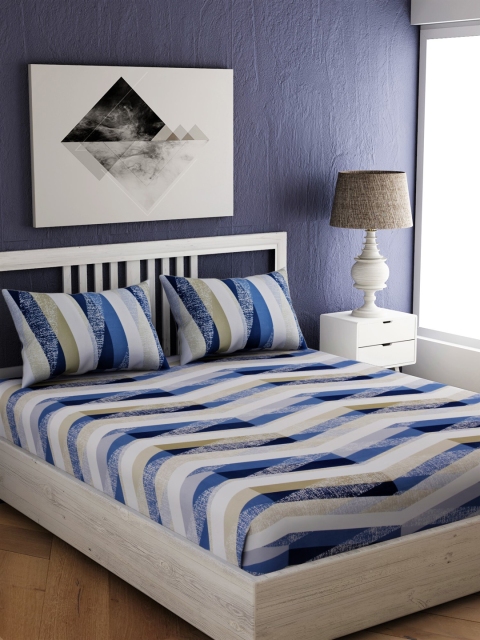 

EverHOME Blue & Beige Striped 210 TC Cotton 1 King Bedsheet with 2 Pillow Covers