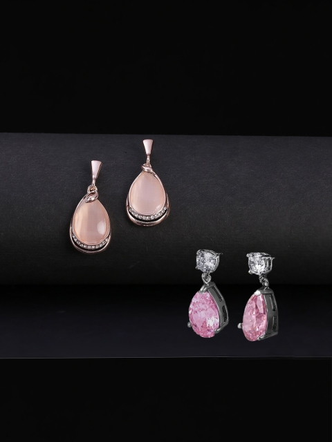 

Yellow Chimes Set Of 2 Rhodium-Plated Rose Gold & Pink Contemporary Studs