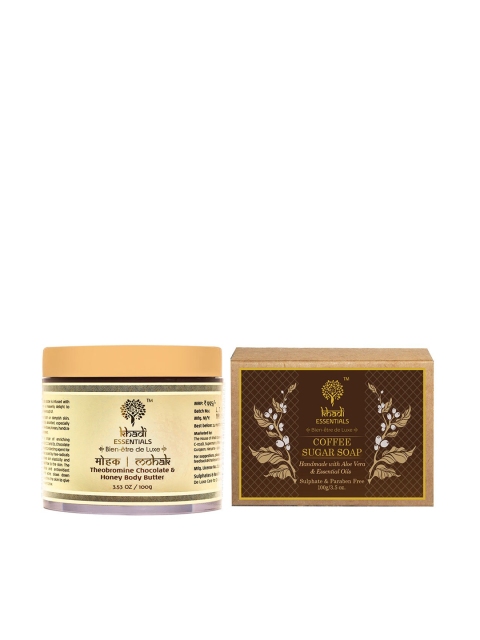 

KHADI ESSENTIALS Set of MOHAK Theobromine Chocolate Body Butter & Coffee Sugar Soap, Brown