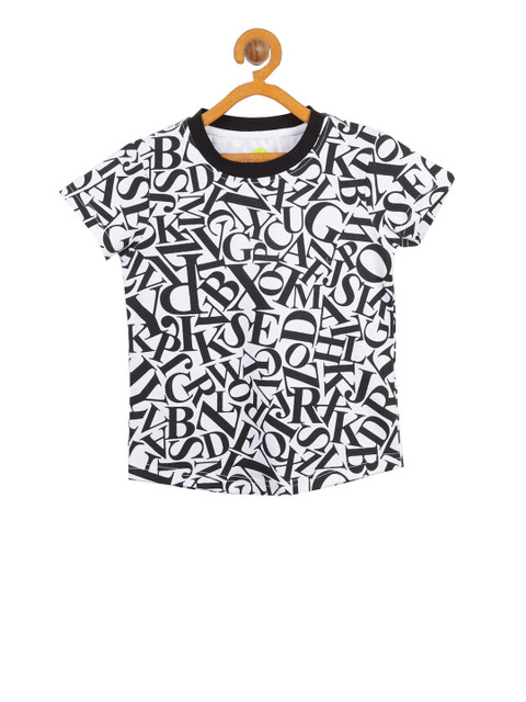 

YK Boys White & Black Printed Round Neck T-shirt