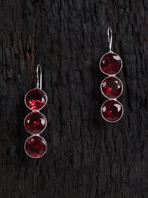 

Shoshaa Silver-Plated & Red Handcrafted Contemporary Drop Earrings
