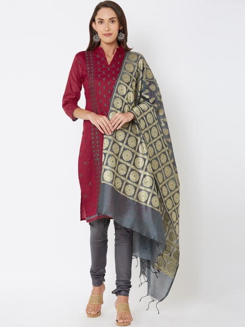 

Satrani Maroon & Grey Pure Cotton Unstitched Dress Material