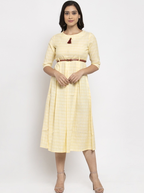 

RAISIN Women Yellow Striped Fit and Flare Dress