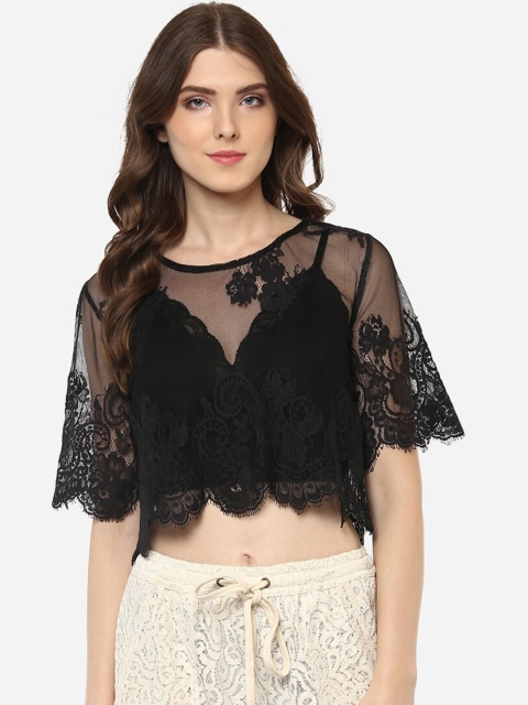 

Porsorte Women Black Self Design Crop Top