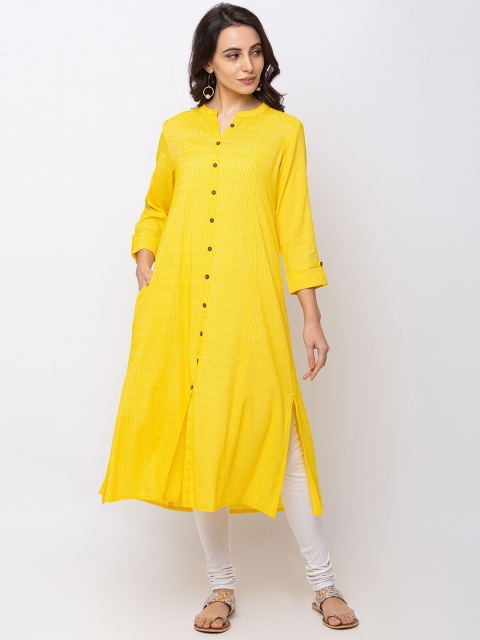 

Ethnicity Women Yellow Solid A-Line Kurta
