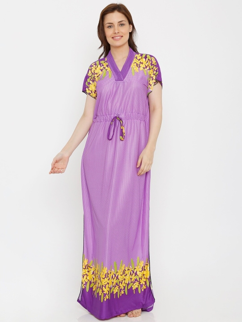 

Pretty Awesome Lavender & Yellow Floral Printed Nightdress PTASS338
