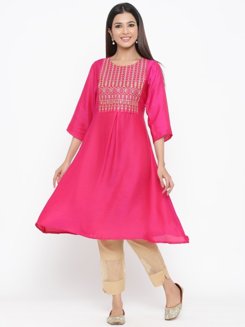 

Juniper Women Fuchsia & Gold Yoke Design Anarkali Kurta