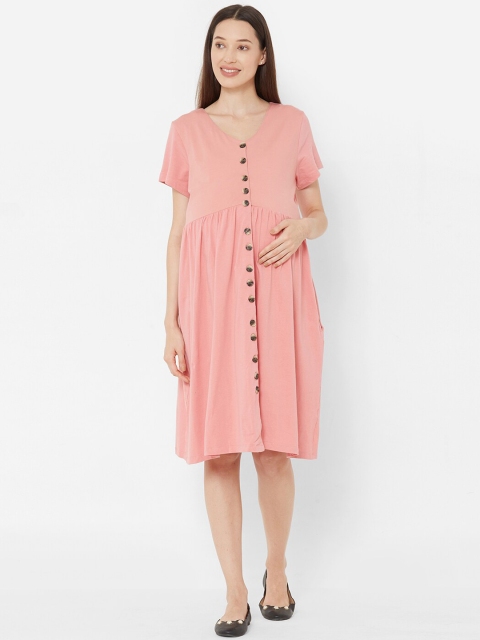 

Mystere Paris Women Peach-Coloured Solid Maternity A-Line Dress