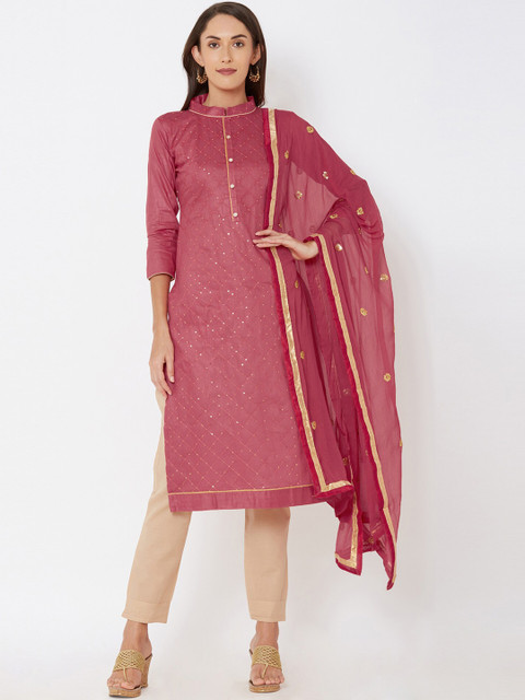 

Satrani Pink & Beige Pure Cotton Unstitched Dress Material