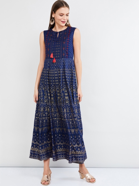 

max Women Blue Printed Maxi Dress