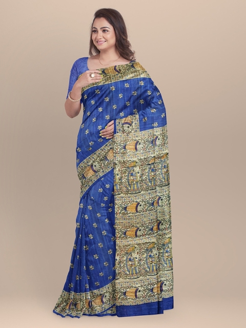 

BharatSthali Blue Printed Pure Silk Saree