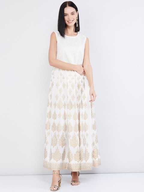 

max Women Cream & Gold Printed Maxi Dress