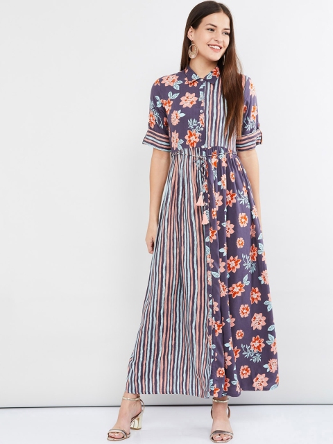 

max Women Violet Floral Printed Maxi Dress