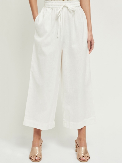 

max Women White Solid Straight Palazzos