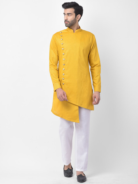 

SG LEMAN Men Yellow & White Solid Kurta with Trousers