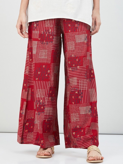 

max Women Red & Navy Blue Striped Flared Palazzos