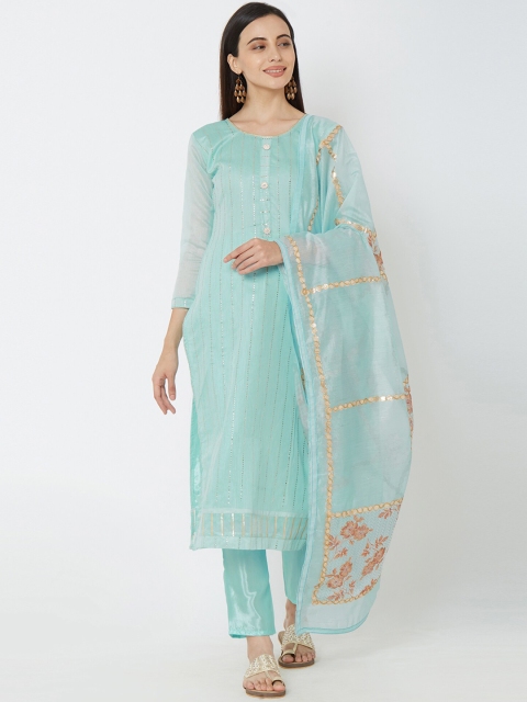 

Satrani Sea Green Pure Cotton Unstitched Dress Material