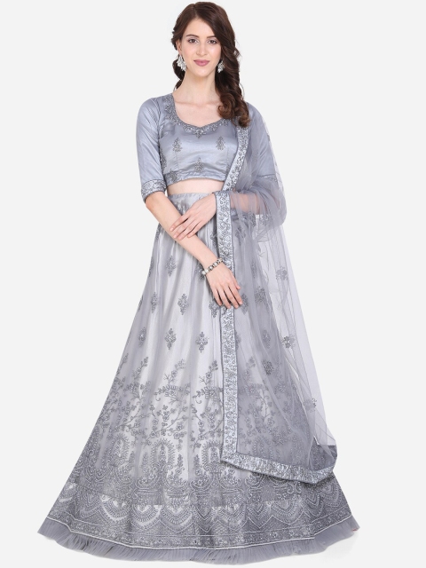 

Mitera Grey Semi-Stitched Lehenga & Blouse with Dupatta