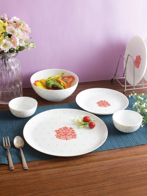 

Living Essence Fiesta Folkore 19 Pieces Opal Dinner set, White
