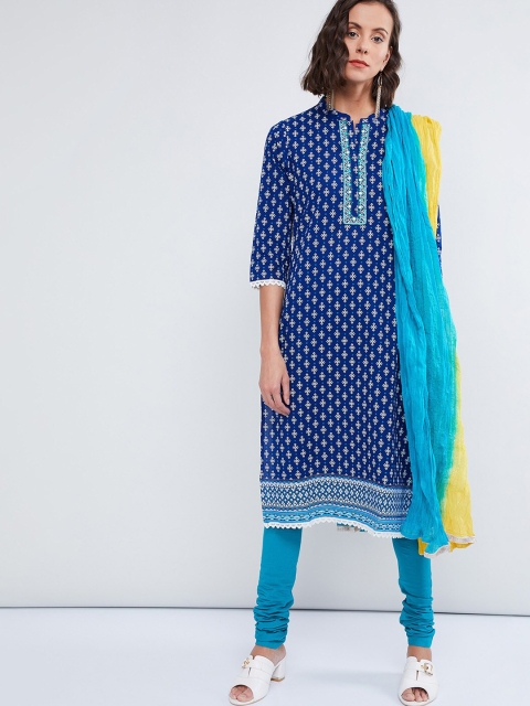 

max Teal Blue & Yellow Colourblocked Dupatta
