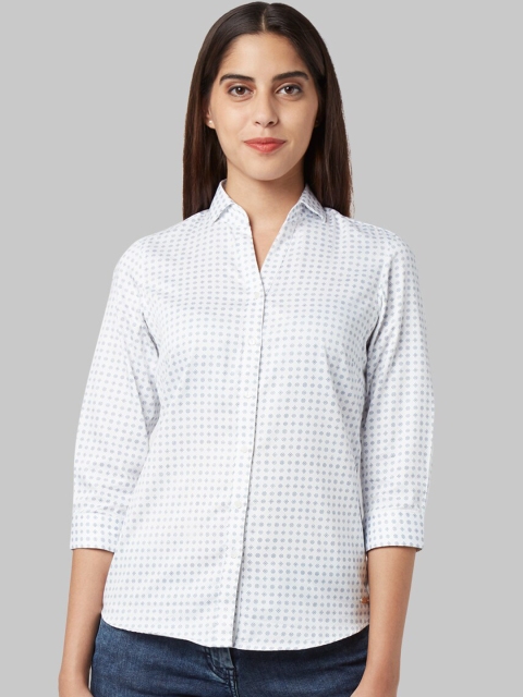 

Park Avenue Woman White & Blue Printed Casual Shirt