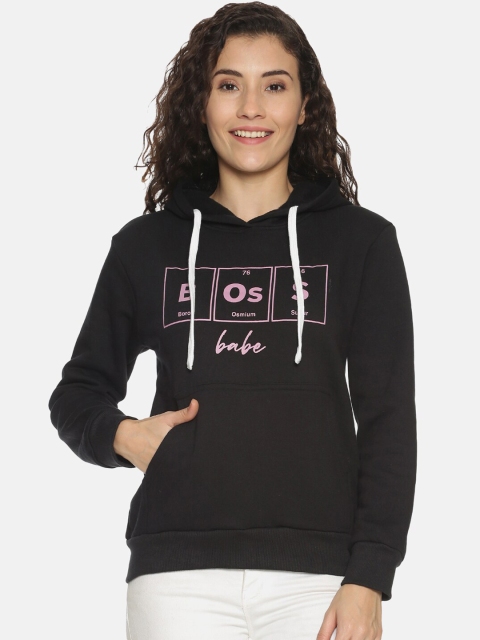 

Campus Sutra Women Black Printed Hooded Sweatshirt