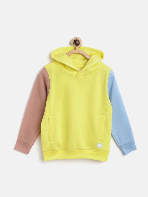 

Cherry Crumble Unisex Kids Yellow & Brown Colourblocked Hooded Sweatshirt