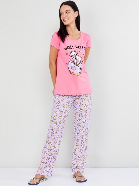

max Women Pink & Purple Printed Night suit